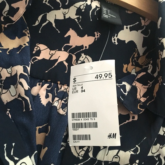 H&M navy horse button up shirt dress 4 NWT - Picture 8 of 9